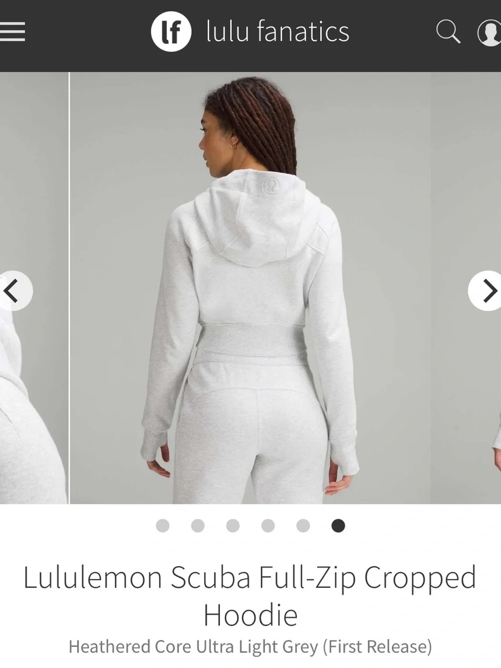 Lululemon Heathered Light Grey Cropped Scuba Full-Zip Hoodie (best for size 4-6)